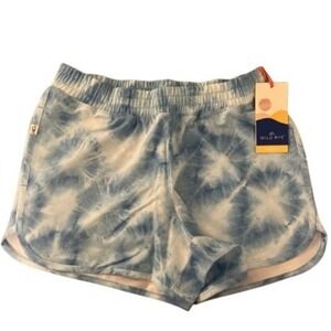 Wild Rye Tie Dye Athletic Shorts Women's Blue‎ White Elastic Waist Pockets, 4
